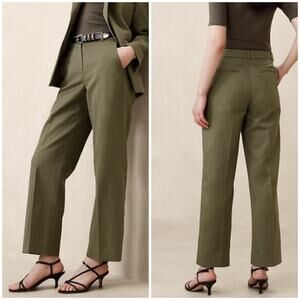 Banana Republic Seahaven Straight Italian Cotton Linen Pant Olive Green 14